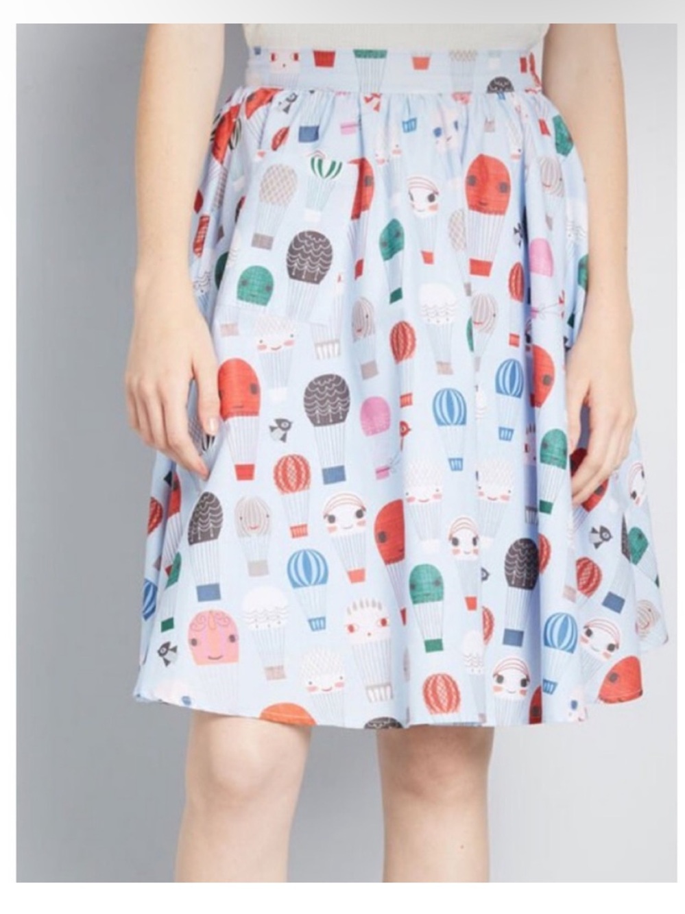 Modcloth Medium NEW Hot Air Balloon Skirt Light Blue Preppy Chic Knee Length